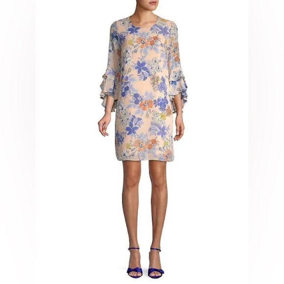 Nanette Lepore Pink Floral Bella Donna Ruffle Sleeve Shift Dress - Size 10 - Picture 1 of 4